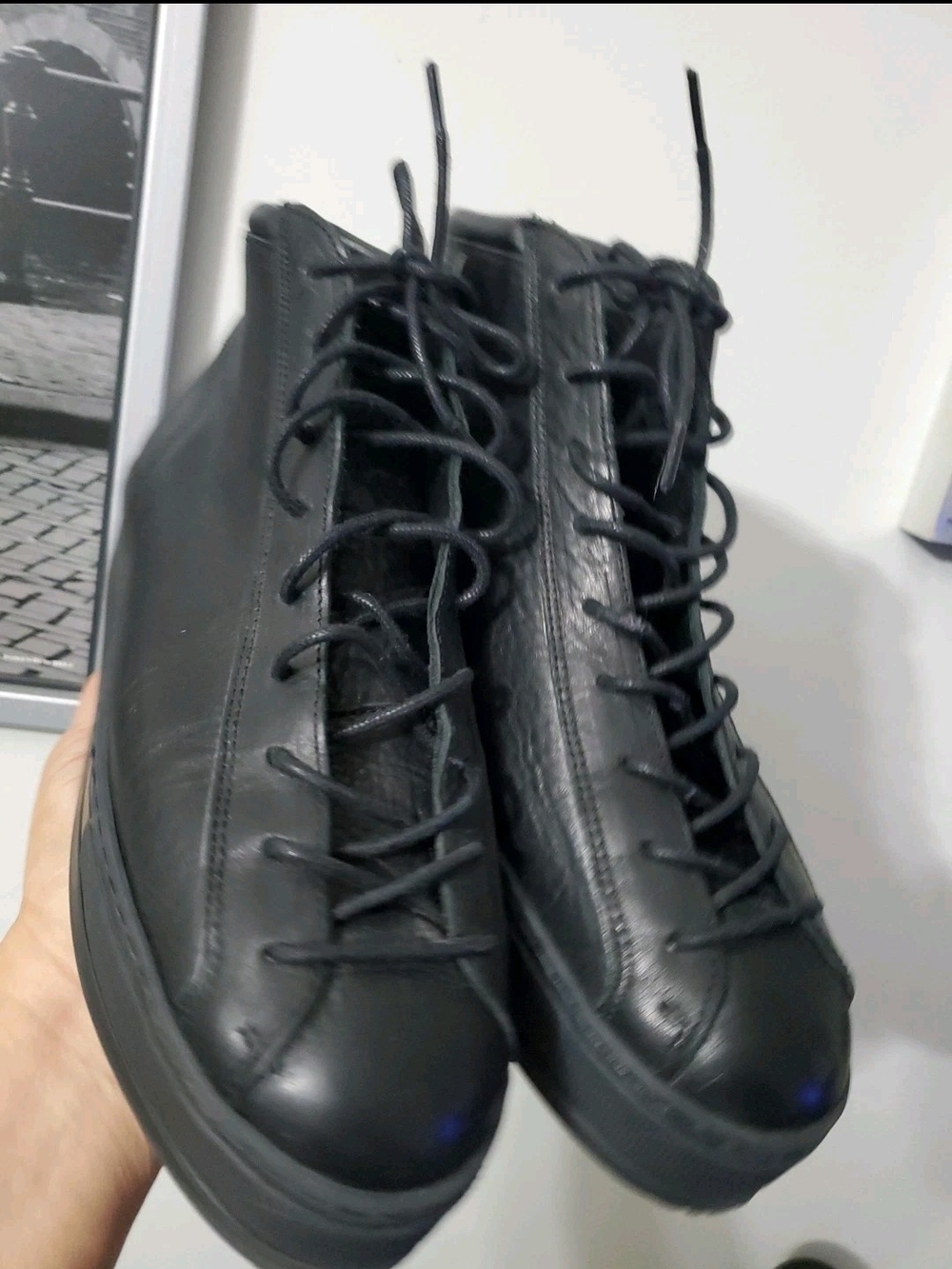 FIVE PLUS ONE Leather Men's Black High-Top Lace-Up Sneakers